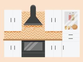 armários de cozinha brancos com respingo e decoração em espinha de peixe, vetor premium