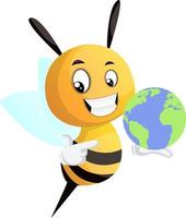abelha segurando um globo, ilustração, vetor em fundo branco.