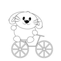 coelho fofo em uma bicicleta. desenhar ilustração em preto e branco vetor