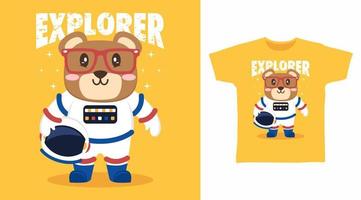 design de arte de camiseta de desenho animado de urso astronauta vetor