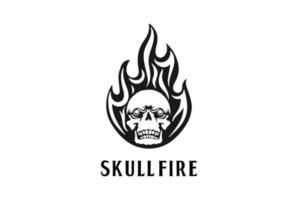 cabeça de caveira preta vintage queima chamas de fogo para design de logotipo de tatuagem vetor