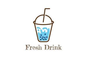 caneca vintage para chá boba ou milk shake design de logotipo de produto de bebida de chocolate vetor