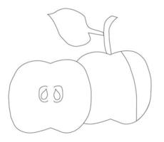 maçã inteira com folha e maçã cortada no estilo doodle. ilustração vetorial. vetor