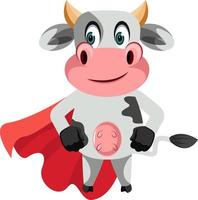 vaca com capa vermelha, ilustração, vetor em fundo branco.