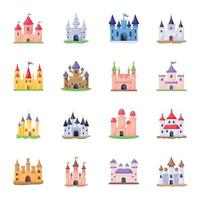pacote de ícones planos de edifícios de castelo vetor