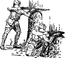 dois soldados atirando, ilustração vintage. vetor