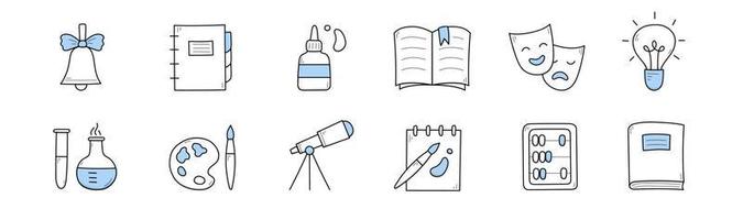 conjunto de ícones de doodle de escola, ciência e educação vetor