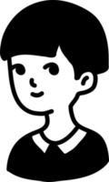menina de cabelos escuros com cabelo muito curto, ilustração de ícone, vetor em fundo branco