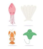 conjunto de criaturas marinhas de desenho animado vetor