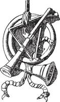 símbolo de chifre é um chifre que simboliza a arte de cantar, gravura vintage. vetor