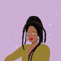 retrato de uma jovem mulher africana com lindo penteado afro usando pulôver amarelo e brincos de estrelas. avatar para uma rede social. ilustração vetorial de estilo simples. vetor