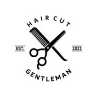 design de ilustração vetorial de logotipo de barbearia - tesoura e pente vetor