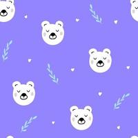 bonito padrão sem costura com urso branco e elementos abstratos simples em fundo violeta, crianças imprimem com ursinho para tecido, têxtil, roupa de cama, ilustração para papel de parede, chá de bebê, design de berçário vetor