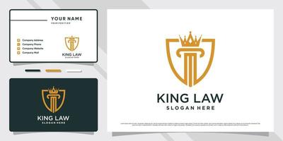 design de logotipo rei da lei da justiça com conceito criativo e modelo de cartão de visita vetor