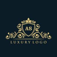 carta como logotipo com escudo de ouro de luxo. modelo de vetor de logotipo de elegância.