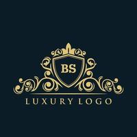 logotipo da letra bs com escudo de ouro de luxo. modelo de vetor de logotipo de elegância.