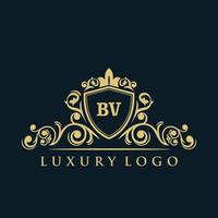 logotipo da letra bv com escudo de ouro de luxo. modelo de vetor de logotipo de elegância.