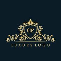 letra cf logotipo com escudo de ouro de luxo. modelo de vetor de logotipo de elegância.