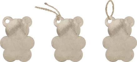 conjunto de etiquetas de papel kraft aquarela em forma de um urso de desenho animado isolado no fundo branco. rótulos de compras com cordas. ilustração da etiqueta kraft de venda vazia bege t vetor