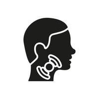 ícone de silhueta de dor de garganta. dor de garganta dolorosa ícone preto. cabeça masculina no pictograma de perfil. sintoma de angina, gripe ou resfriado. ilustração vetorial isolado. vetor
