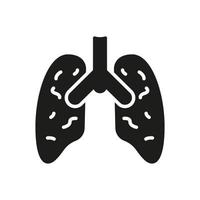 condição inflamatória dos pulmões. ícone preto do órgão interno humano. pneumonia, asma, conceito de doença viral. ícone de silhueta de pulmões de pneumonia. ilustração vetorial isolado. vetor