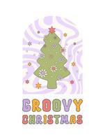 ilustração em vetor natal groovy isolada em um fundo branco. impressão de natal ou pôster em estilo retrô dos anos 60, 70. Cores pastel