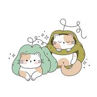 desenhe gatos engraçados sentados em um gato kawaii de abóboras com abóbora para ação de graças e coleção de personagens de gato de ilustração vetorial outono outono. estilo de desenho animado doodle. vetor