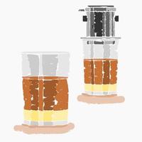 estilo de pinceladas isoladas editáveis café de gotejamento vietnã com ilustração vetorial de duas canecas de vidro para elemento de arte do café com cultura vietnamita e design relacionado à tradição vetor