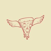 derretendo a fatia de pizza de queijo mussarela com ícone de logotipo de ilustração de asa. fatia de ilustração monocromática de asa de pizza vetor