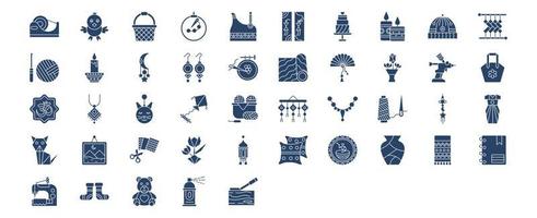 coleção de ícones relacionados ao artesanato, incluindo ícones como cesta, miçangas, velas, boné e muito mais. ilustrações vetoriais, conjunto perfeito de pixels vetor