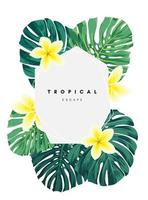 design de fundo tropical com folhas de palmeira e flores vetor