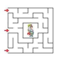 labirinto quadrado. jogo para crianças. quebra-cabeça para crianças. Personagem de desenho animado. enigma do labirinto. encontrar o caminho certo. o desenvolvimento do pensamento lógico e espacial. ilustração vetorial. vetor