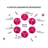 6 passos glassmorphic infográfico vetor
