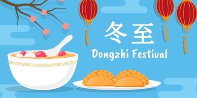 ilustração de banner do festival dongzhi plano em fundo azul vetor