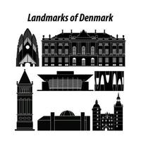 conjunto de marcos famosos da Dinamarca por estilo de silhueta vetor
