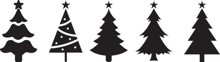 silhueta de árvore de natal com enfeites. fundo de árvores de natal. ícone de árvore de natal isolado com estrela. coleção de árvores de inverno para férias natal e ano novo vetor