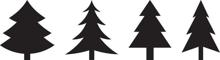 várias silhuetas de árvores de natal. fundo de árvores de natal. conjunto de silhueta de árvore de natal com enfeites. coleção de árvores de inverno para férias natal e ano novo vetor