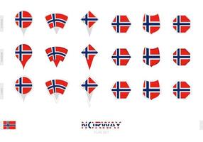 coleção da bandeira da noruega em diferentes formas e com três efeitos diferentes. vetor