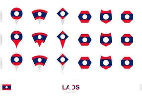 coleção da bandeira do laos em diferentes formas e com três efeitos diferentes. vetor