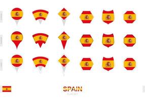 coleção da bandeira da espanha em diferentes formas e com três efeitos diferentes. vetor
