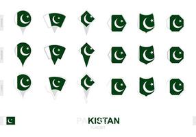 coleção da bandeira do Paquistão em diferentes formas e com três efeitos diferentes. vetor