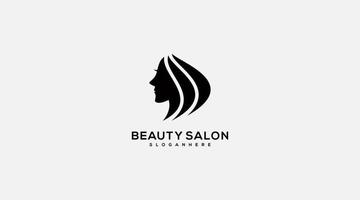 vetor de design de logotipo de salão de beleza de rosto de mulher bonita natural
