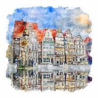 bremen alemanha esboço em aquarela ilustração desenhada à mão vetor