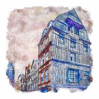 rouen frança esboço aquarela ilustração desenhada à mão vetor