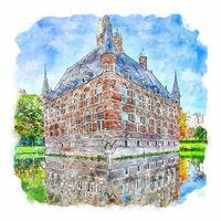 wijchen Holanda esboço em aquarela ilustração desenhada à mão vetor