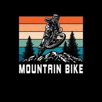 design gráfico de camiseta de mountain bike, estilo de linha desenhado à mão com cor digital, ilustração vetorial vetor