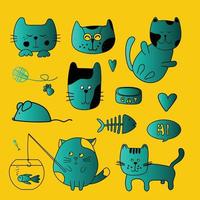 gatos bonitos em estilo vetorial doodle vetor