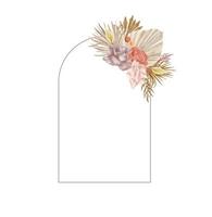 lindo arco de casamento boêmio com flores em aquarela rosas e folhas. ilustração vetorial de férias em estilo vintage. desenho floral. vetor