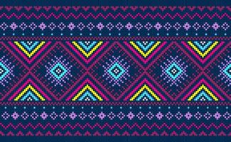 padrão étnico de bordado de pixel, fundo de tricô geométrico vetorial, vintage ornamental de padrão rosa vetor