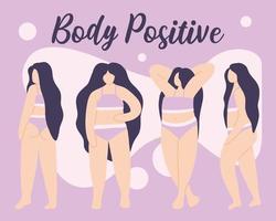 mulheres positivas para o corpo. cartaz com corpo de meninas positivo. ilustração vetorial. estilo plano. vetor